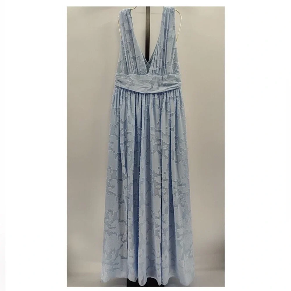 Elegant Light Blue V-Neck Maxi Dress with High Slit - Picture 4 of 6